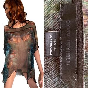 DYWA DUYIWUAI Sheer Chiffon Asym TUNIC TOP Blouse Large